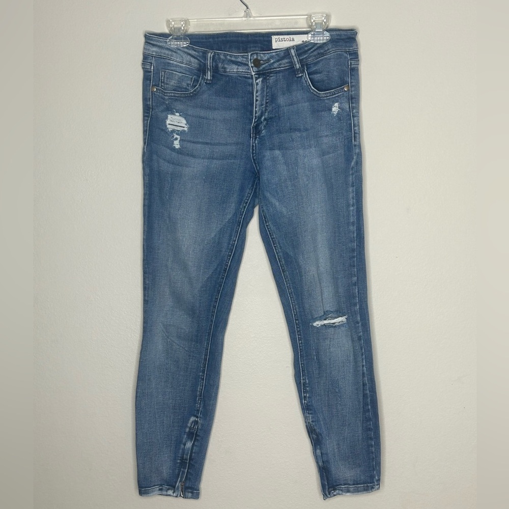 Pistola Ankle Zip Skinny Jeans Distressed Size 29
